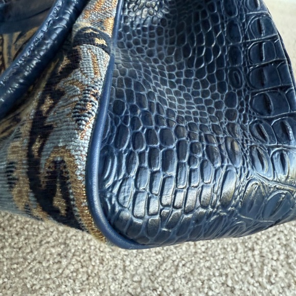 NWOT SHARIF 1827 Blue Tapestry Tote Satchel Handbag Croc Embossed Vintage - Picture 9 of 16